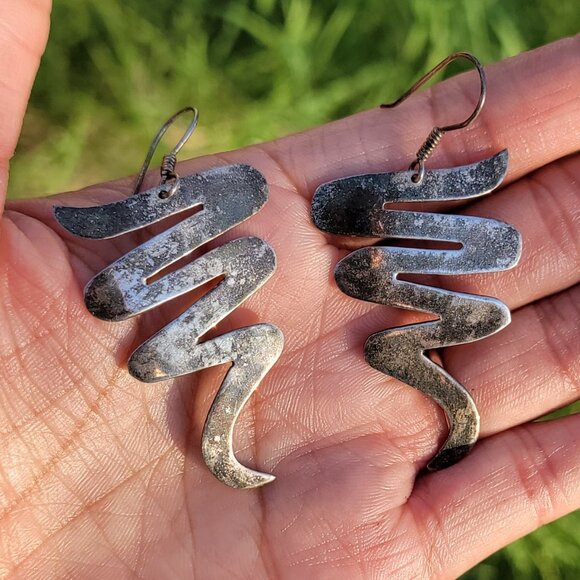 Vintage 925 sterling silver handmade MEXICO modernist swirl zig zag squiggle - Picture 6 of 14